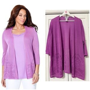 Catherines Women's Plus Size 2X Embroidered Lace Cardigan Pastel Purple Office